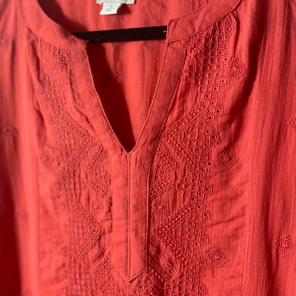 Sundance Cover-Up Tunic Dress Orange Nikkia Pom Pom Boho Embroidered Sz S - Picture 2 of 6